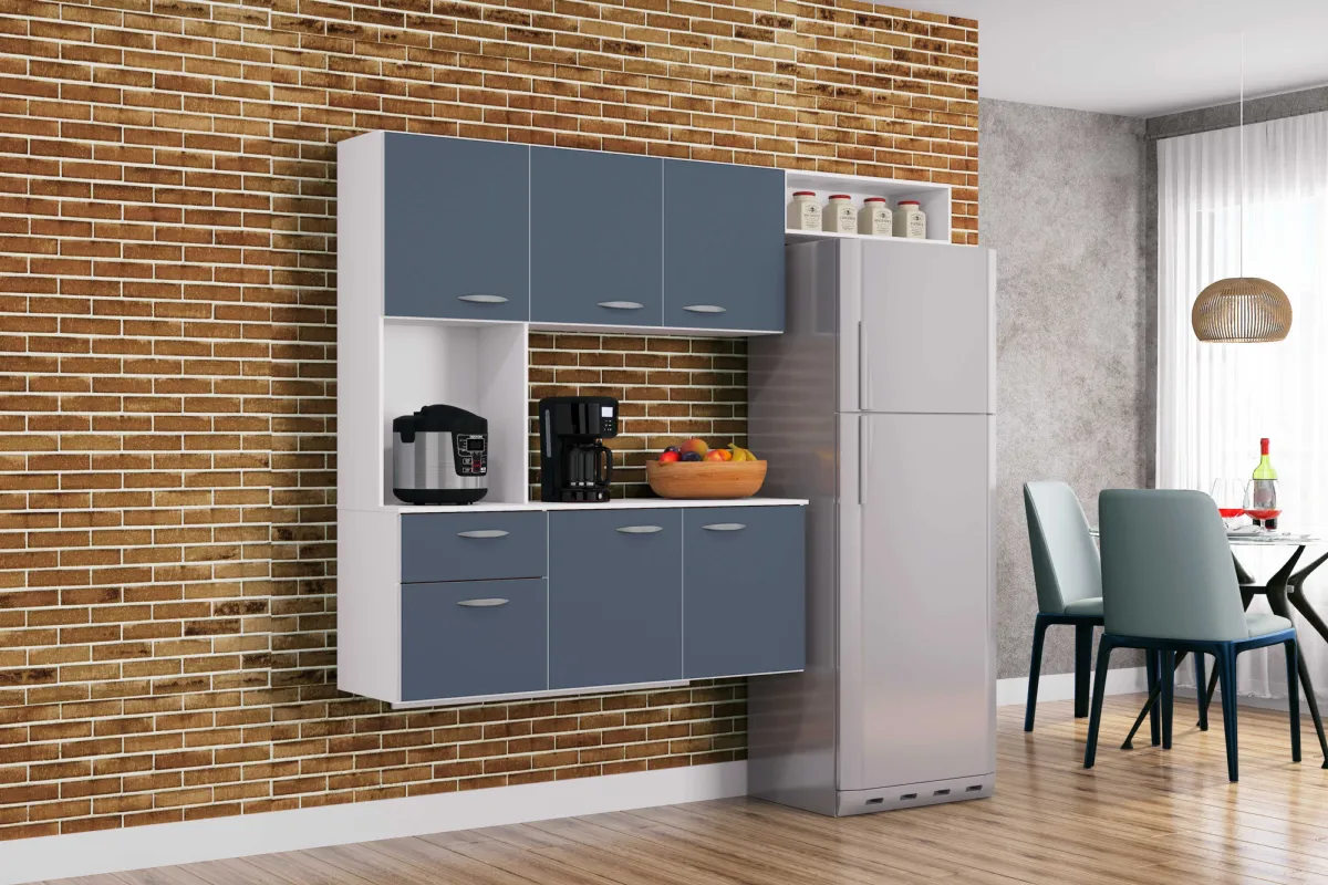 Cozinha Suspensa com Balcao Isis 180 Branco.Cinza Poquema — Branco/Cinza Platinum