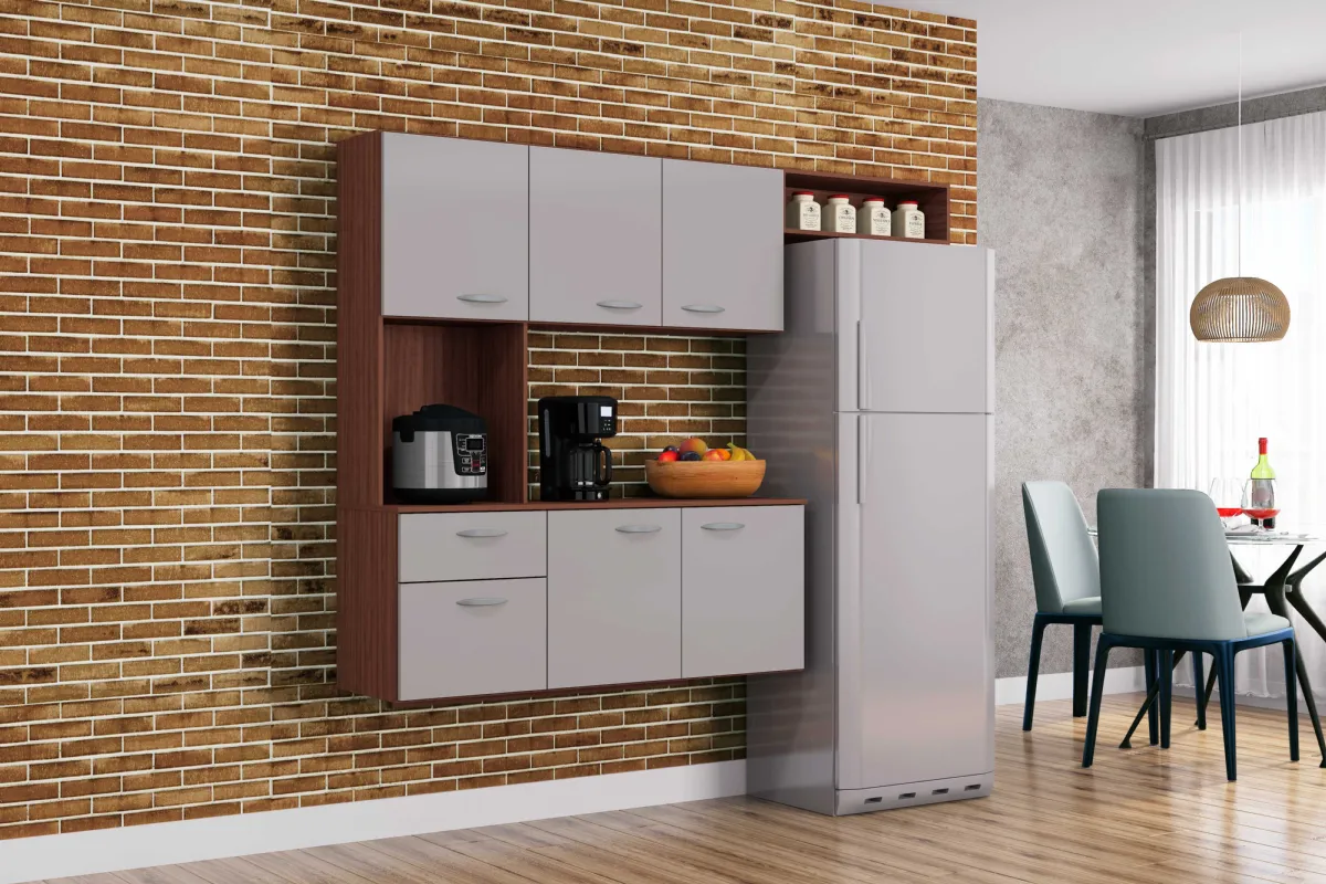 Cozinha Suspensa com Balcao Isis 180 Branco.Cinza Poquema — Capuccino/Off White