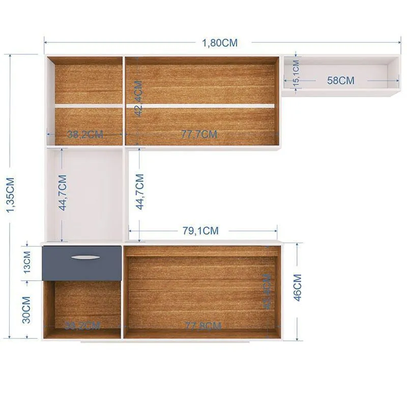 Cozinha Suspensa com Balcao Isis 180 Branco.Cinza Poquema — Interior/Medidas