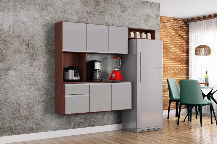 Cozinha Suspensa com Balcao Mel 180 Branco.Cinza Poquema — Capuccino/Off White