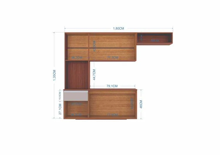 Cozinha Suspensa com Balcao Mel 180 Branco.Cinza Poquema — Interior/Medidas