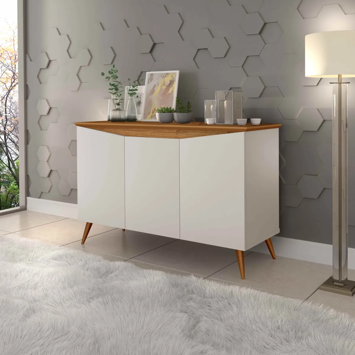 Buffet Aparador Encanto 3Pts Maria M — Off White/Naturale