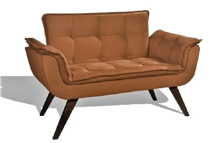 Poltrona Namoradeira Opalla Veludo Suede Amarelo Shalom — Veludo Suede - Ferrugem