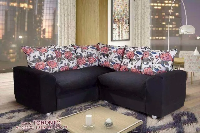 Conj Estofado Toronto Canto 2x3Lgs Vermelho.Floral Phoenix — Preto/Floral