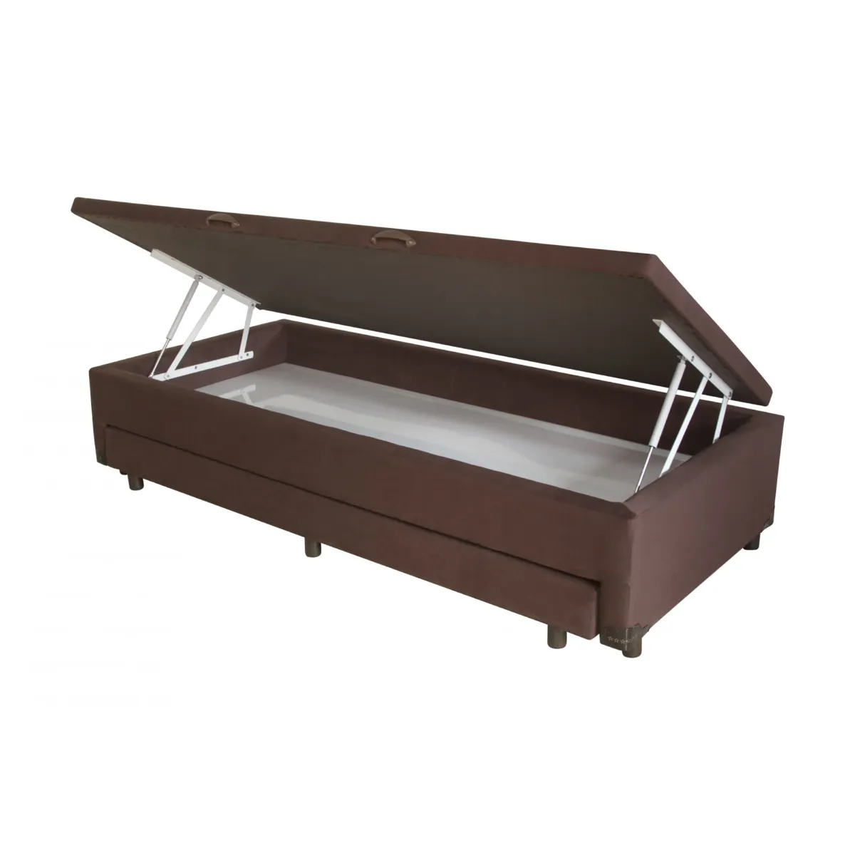 Base Bau Solteiro com Cama Auxiliar 88x188x47 Corino Marrom AN SR Moveis — Base Solt com Aux - Suede Marrom