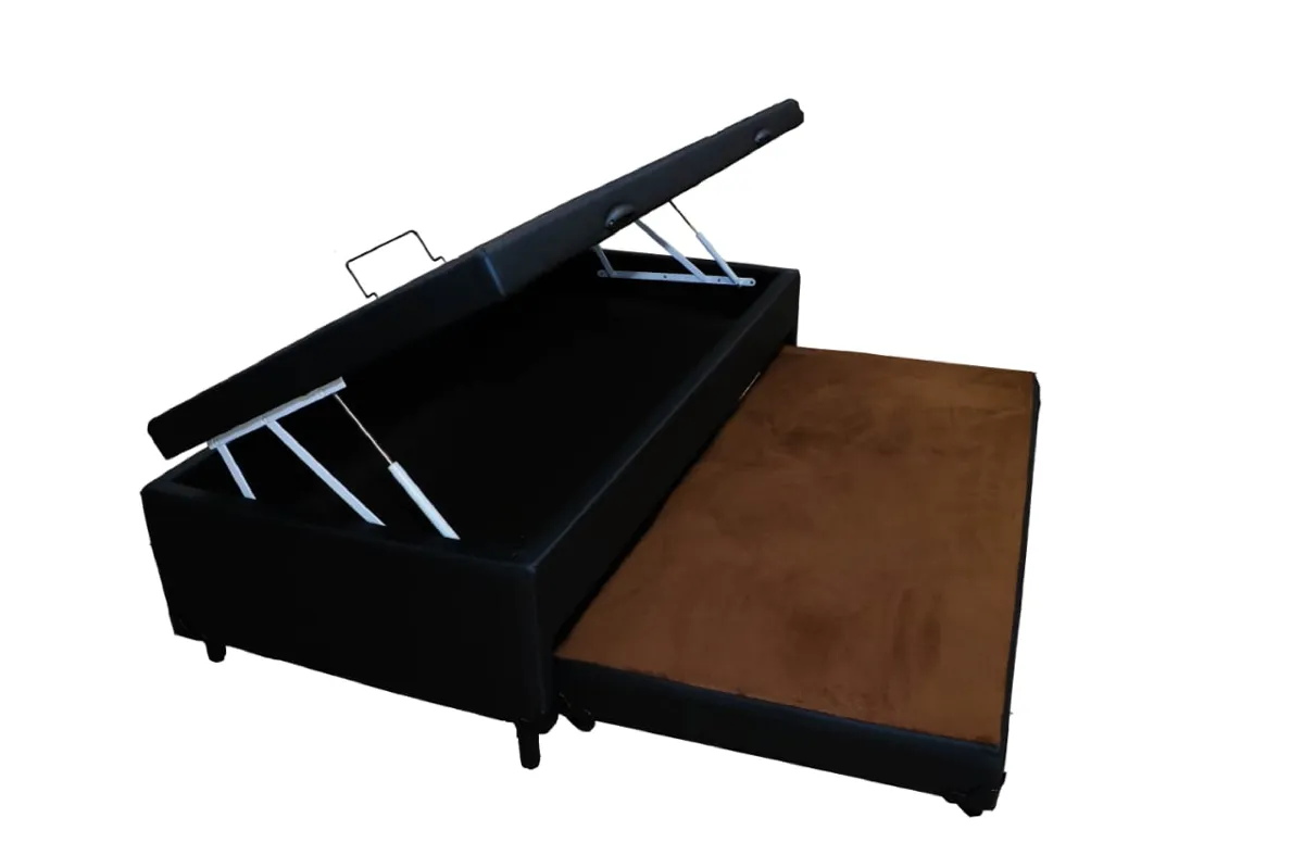 Base Bau Solteiro com Cama Auxiliar 88x188x47 Corino Marrom AN SR Moveis — Base Solt com Aux - Suede Preto