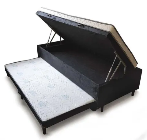 Base Bau Solteiro com Cama Auxiliar 88x188x47 Corino Marrom AN SR Moveis