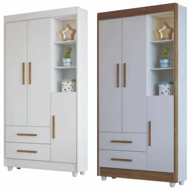 Roupeiro Flocos 3P2G Branco Branco.Amadeirado Flex Tigus — Branco - Branco/Amadeirado Flex